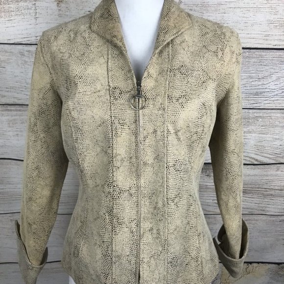 Leather Snakeskin Printed Fitted Zip Up Jacket Size Medium - Picture 1 of 7